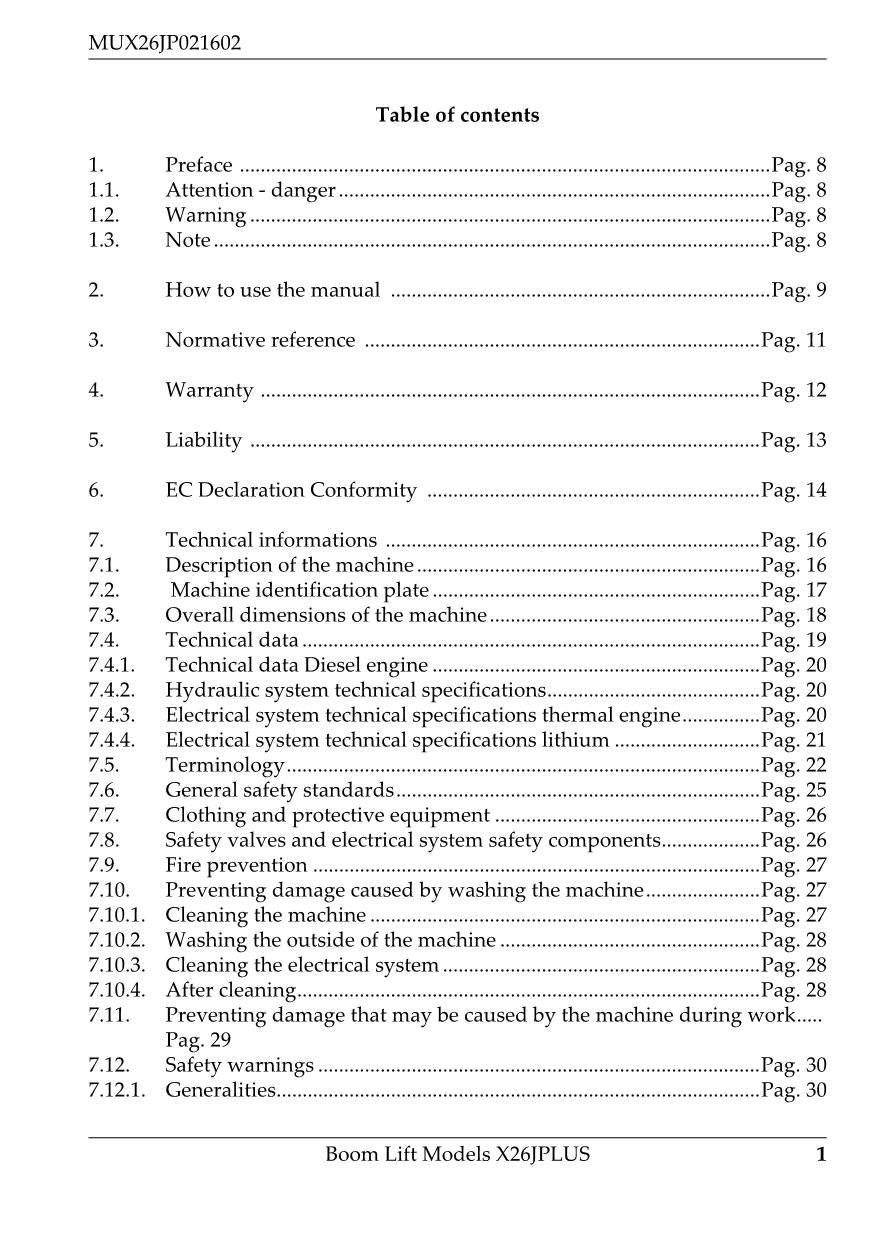 JLG X26JP Compact Crawler Boom Maintenance Operation Operators Manual