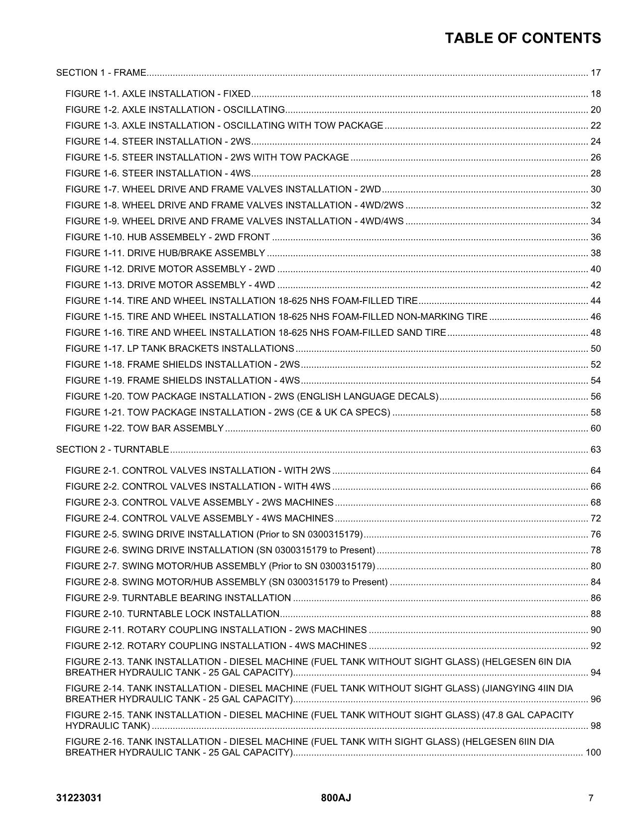 JLG 800AJ Boom Lift Parts Catalog Manual 31223031