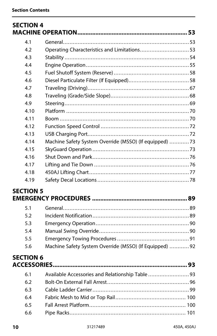 JLG 450A 450AJ Boom Lift Maintenance Operation Operators Manual 31217489