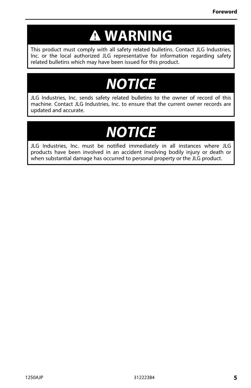 JLG 1250AJP Boom Lift Maintenance Operation Operators Manual 31222384