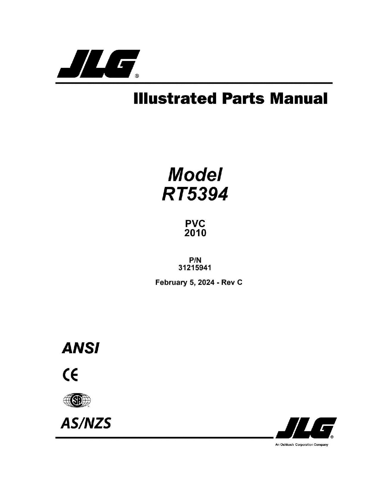 JLG RT5394 Scissor Lift Parts Catalog Manual 31215941