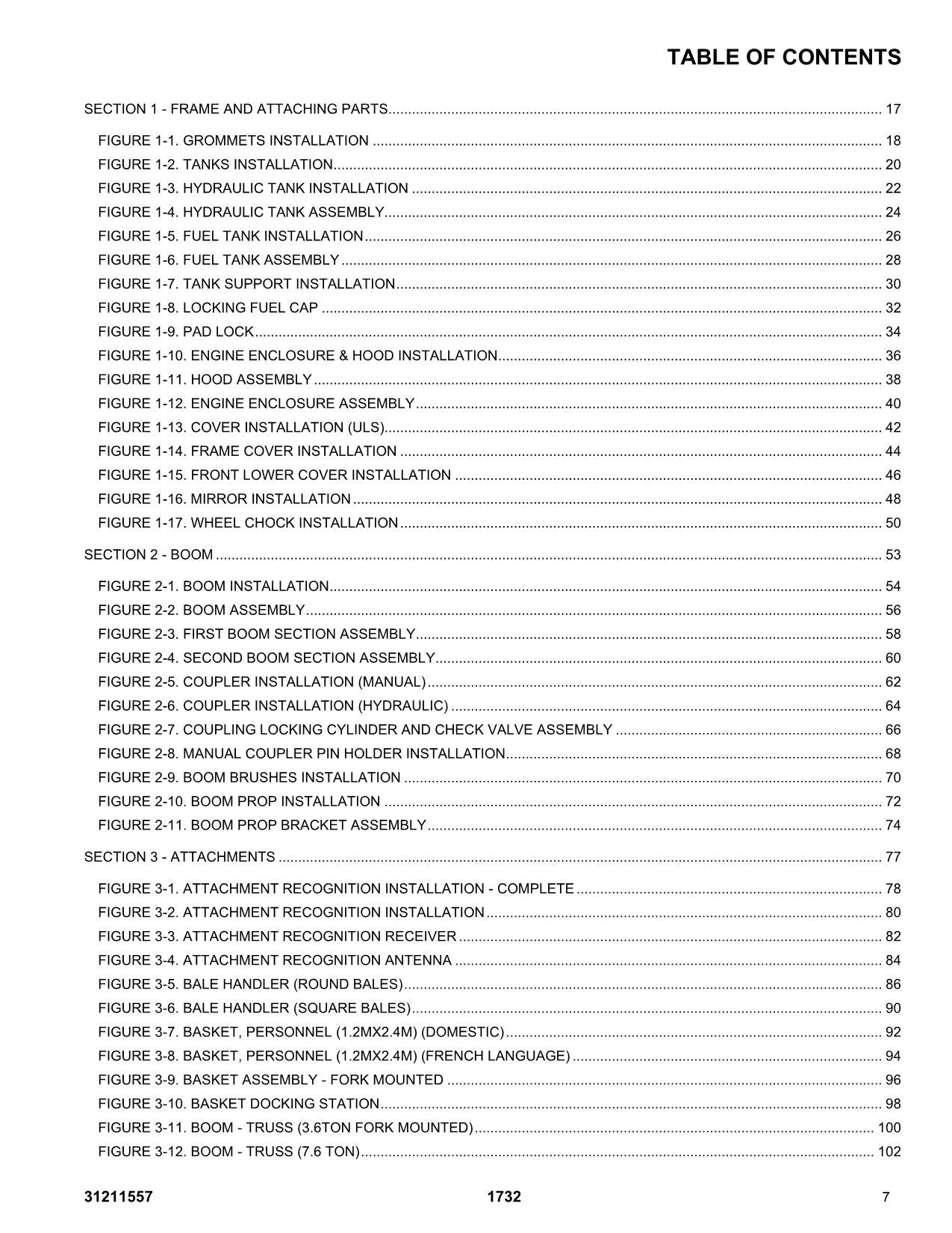 JLG 1732 Telehandler Parts Catalog Manual