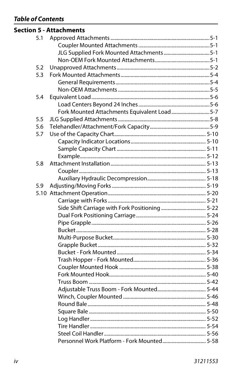 JLG 1644 1732 7013H 8010H Telehandler Maintenance Operators Manual 31211647