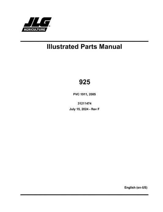 JLG 925 Telehandler Parts Catalog Manual 31211474