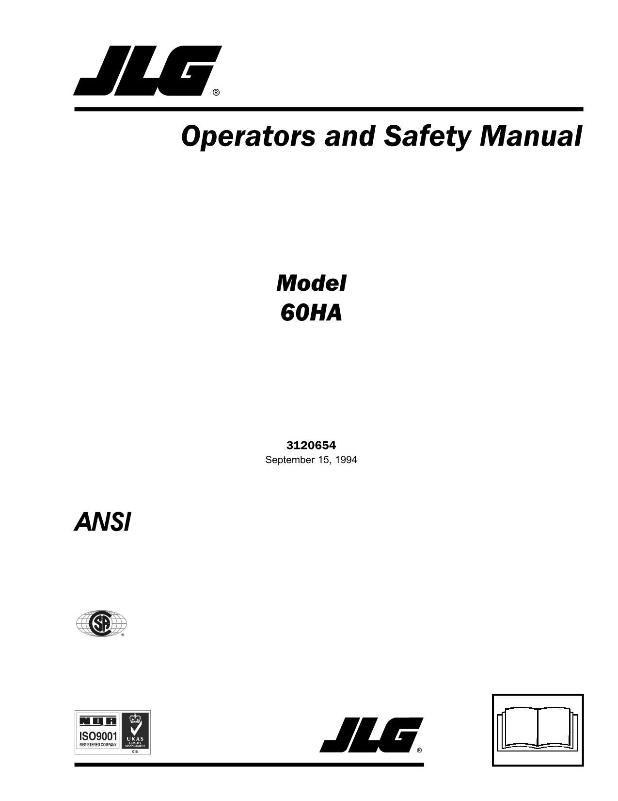 JLG 60HA Boom Lift Maintenance Operation Operators Manual