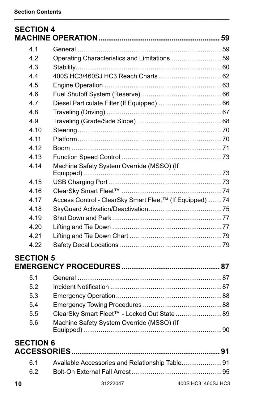 JLG 400S HC3 460SJ HC3 Boom Lift Maintenance Operation Operators Manual 31223047