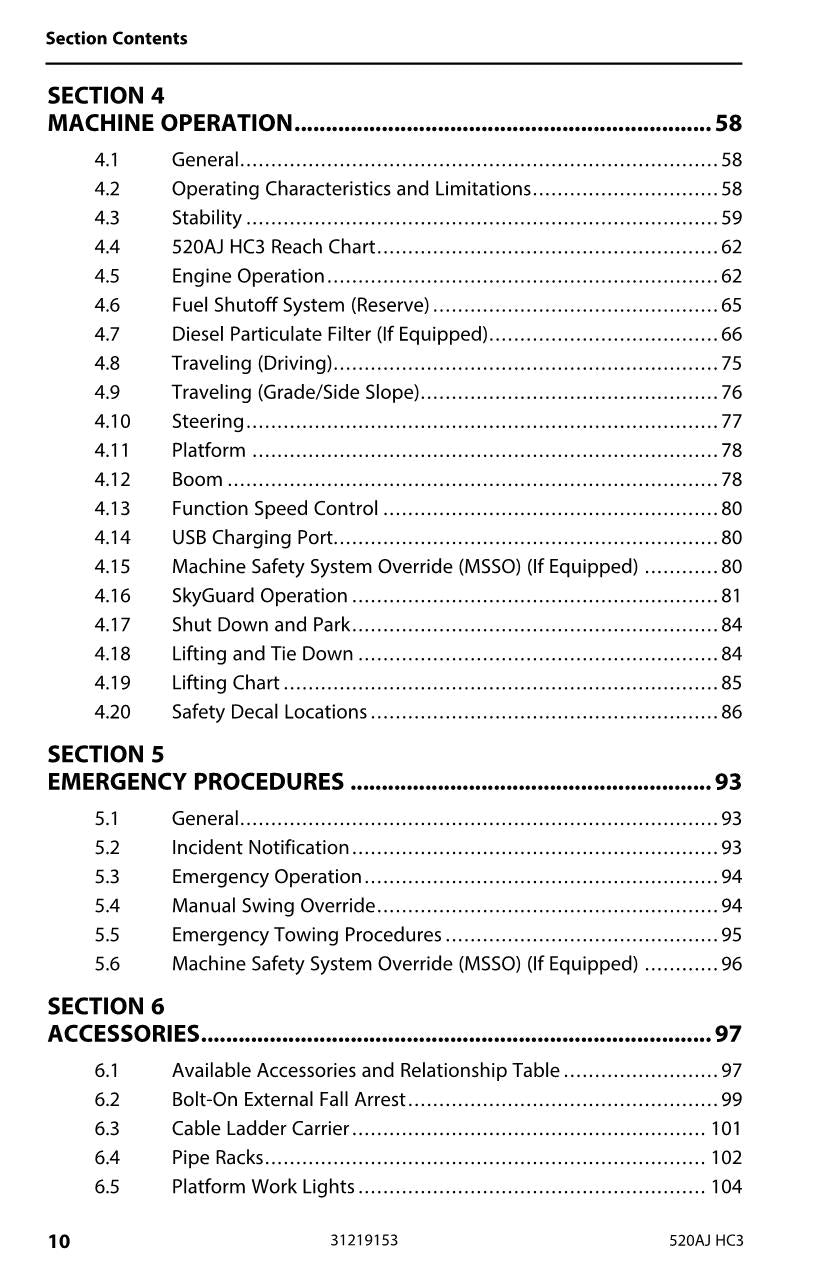 JLG 520AJ HC3 Boom Lift Maintenance Operation Operators Manual 31219153