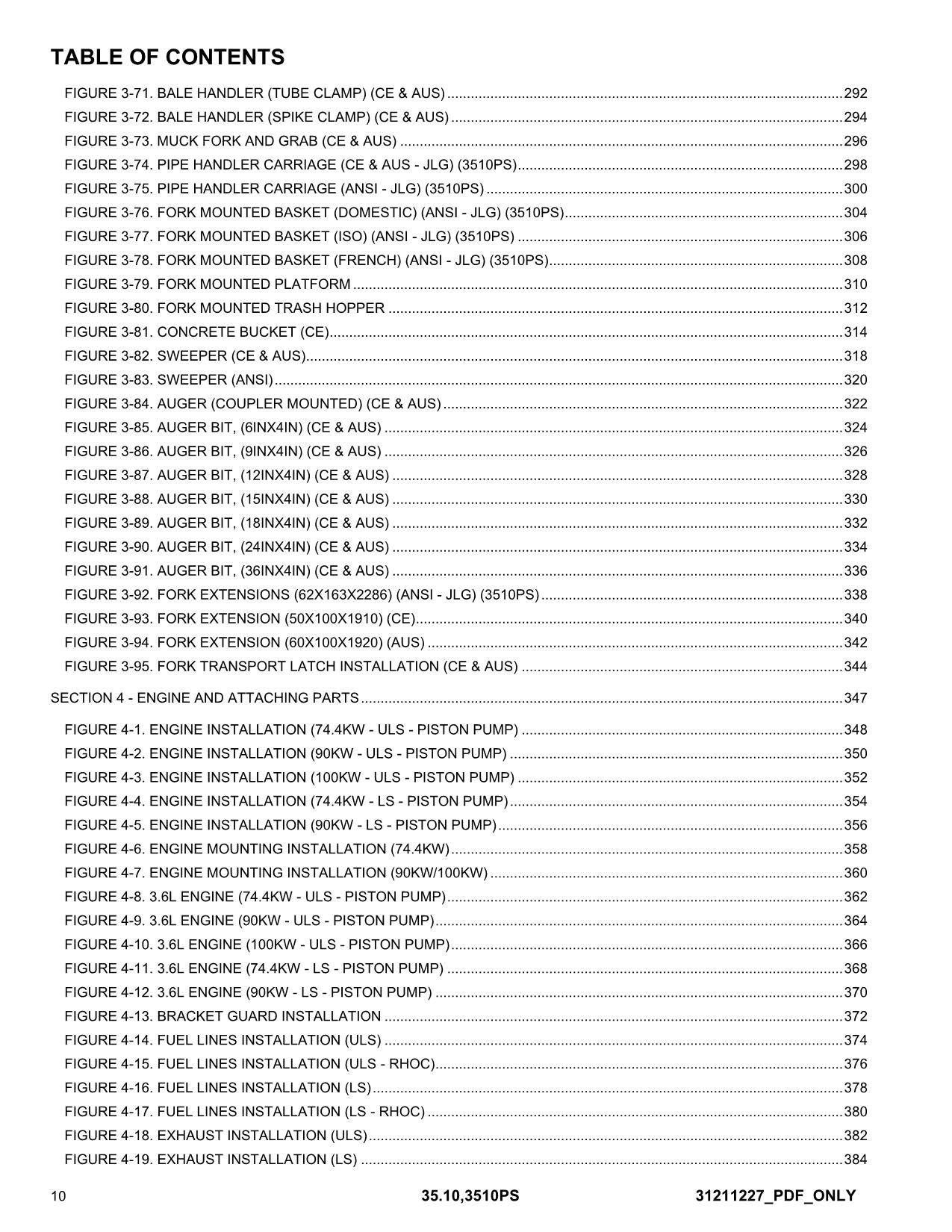 JLG 35.10 3510PS Telehandler Parts Catalog Manual