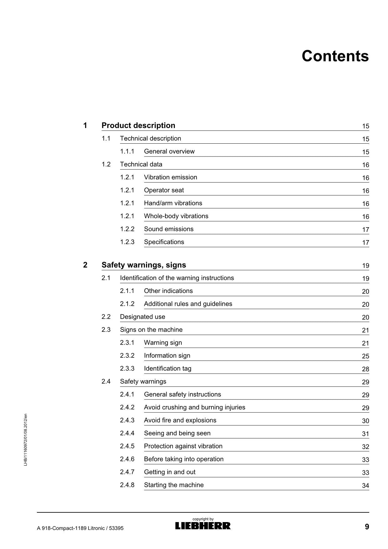 Liebherr A918-Compact-1189 Litronic Excavator Operators manual