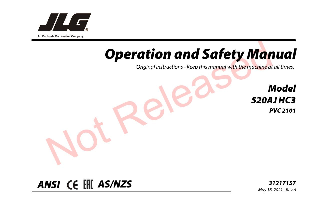 JLG 520AJ HC3 Boom Lift Maintenance Operation Operators Manual 31217157