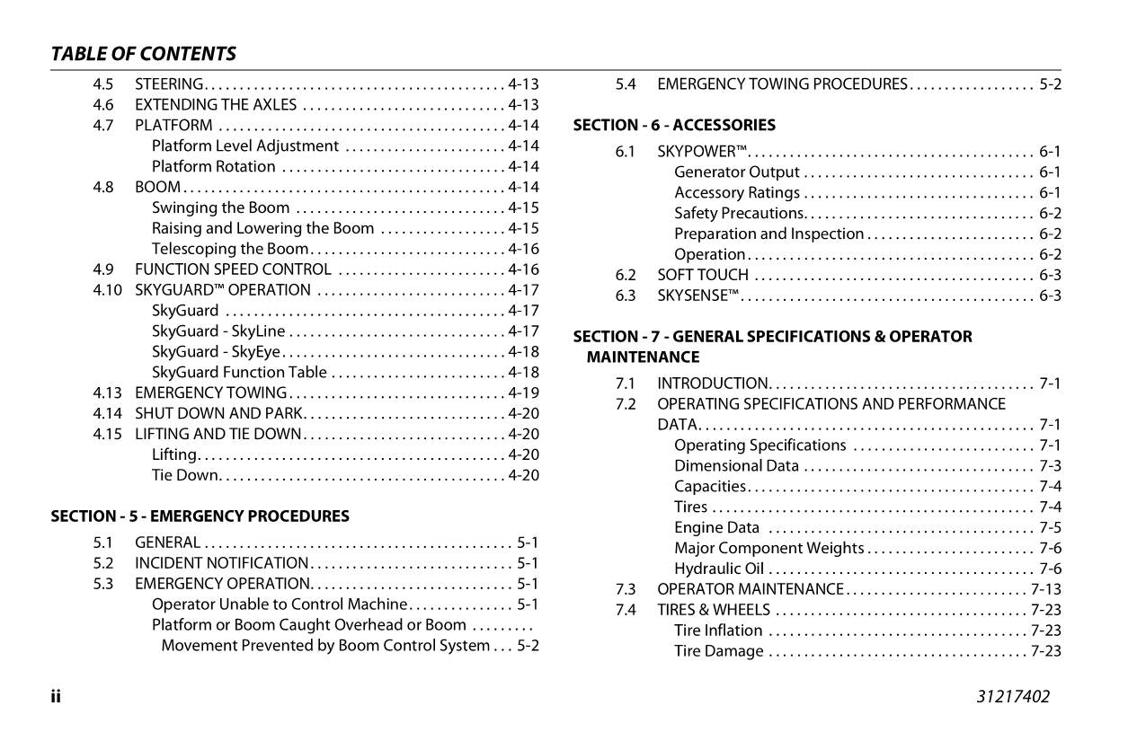 JLG 1100SJ Boom Lift Maintenance Operation Operators Manual 31217402