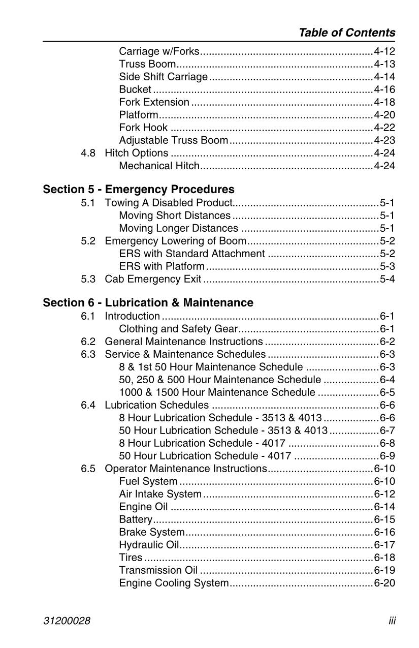 JLG 3513 4013 4017 Telehandler Maintenance Operation Operators Manual 31200028