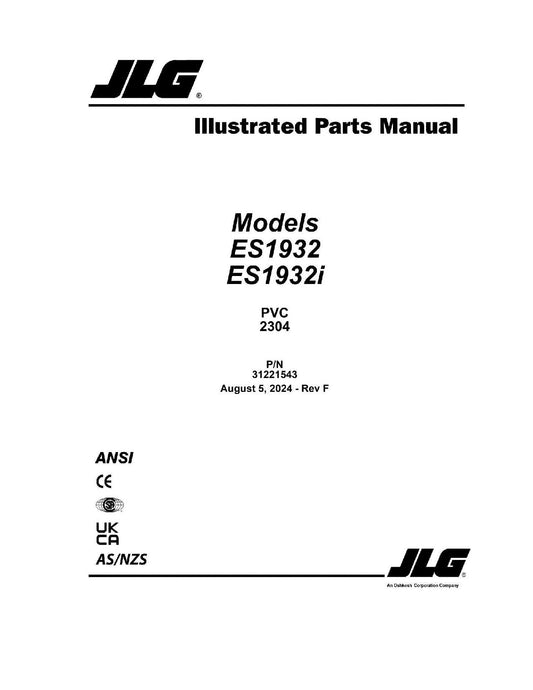 JLG ES1932 ES1932i Scissor Lift Parts Catalog Manual