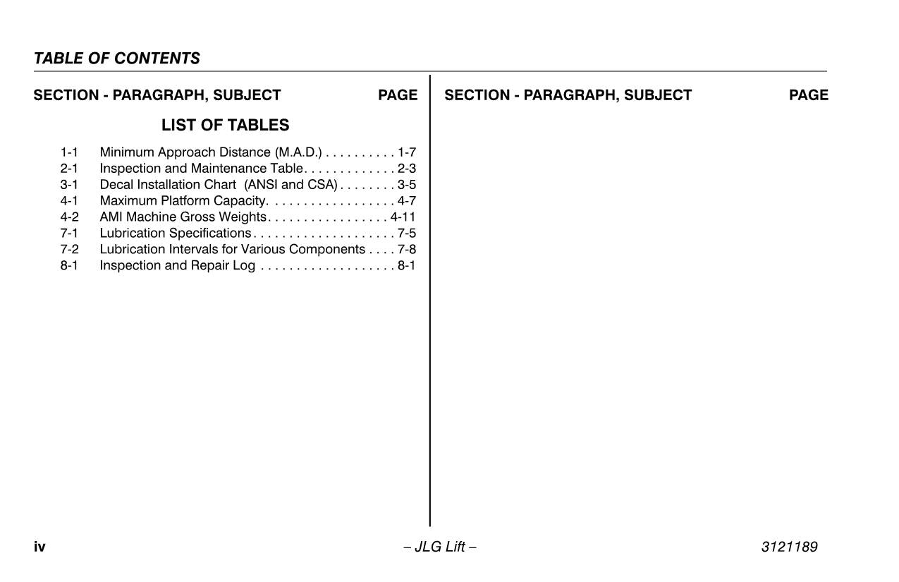 JLG 19AMI Vertical Mast Maintenance Operation Operators Manual