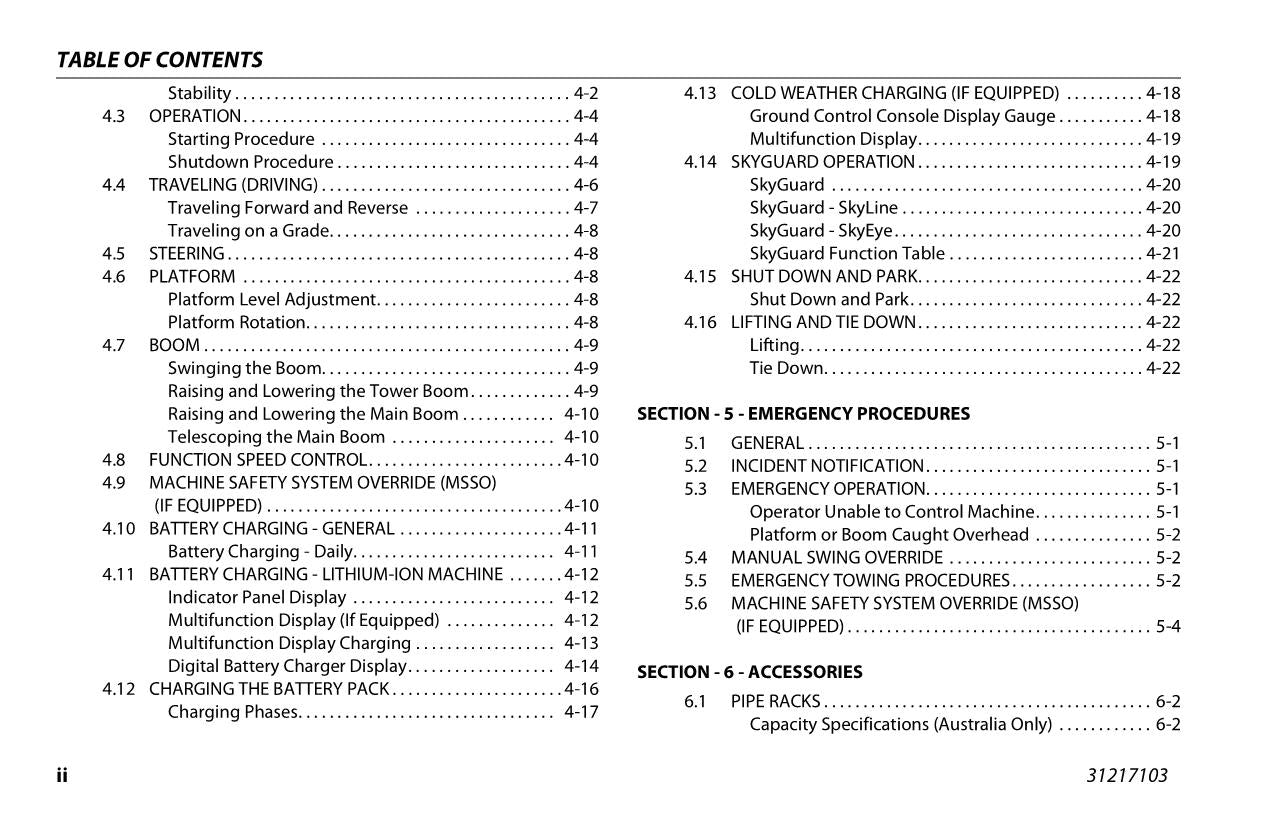 JLG EC450AJ EC520AJ Boom Lift Maintenance Operation Operators Manual 31217103