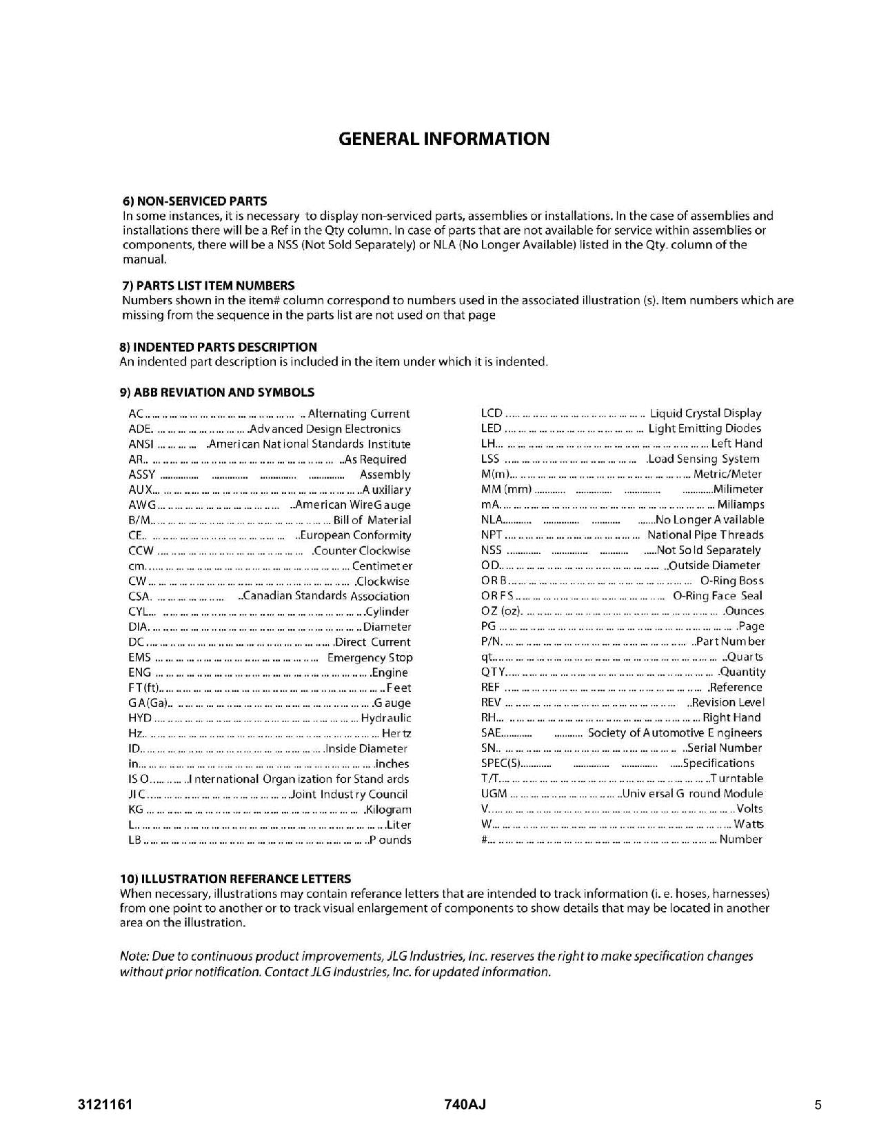 JLG 740AJ Boom Lift Parts Catalog Manual Prior to 0300185827