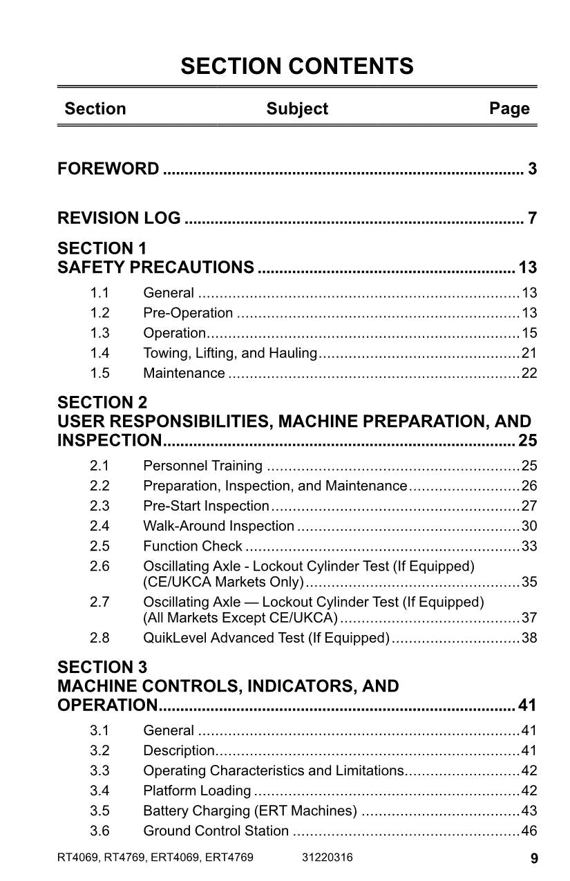 JLG ERT4069 ERT4769 RT4069 RT4769 Scissor Lift Operators Manual 31220316