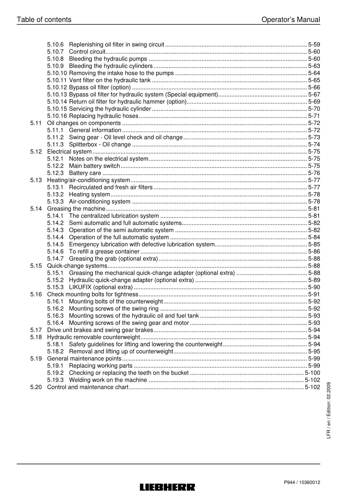 Liebherr P944 Excavator Operators manual