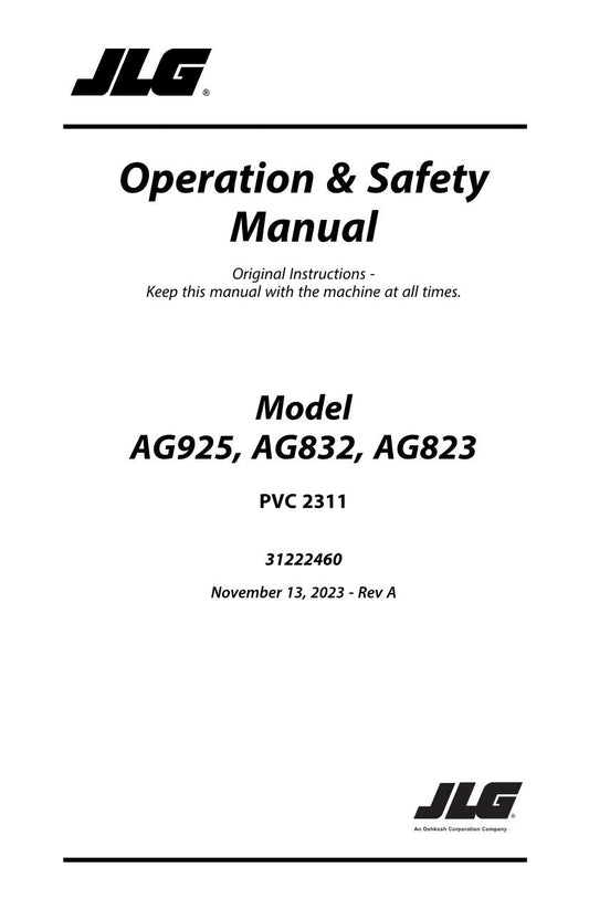 JLG AG823 AG832 AG925 Telehandler Maintenance Operators Manual 31222460