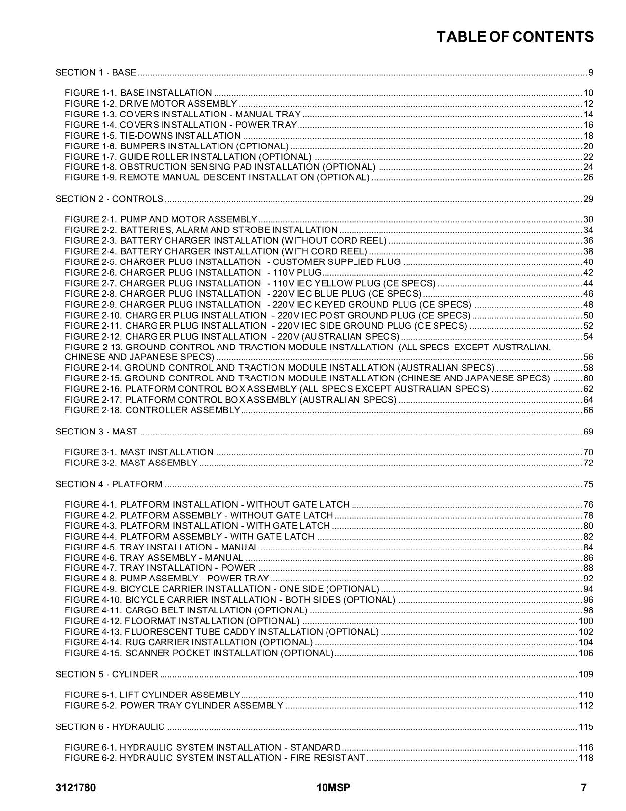 JLG 10MSP Vertical Mast Parts Catalog Manual