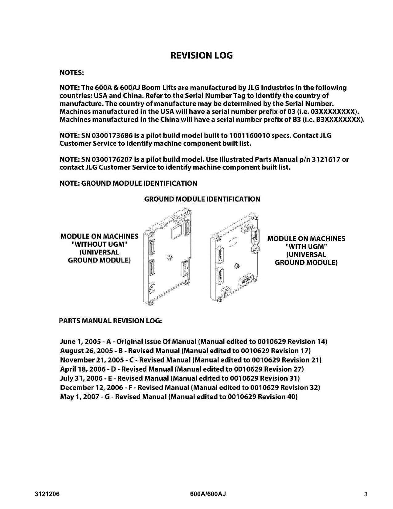 JLG 600A 600AJ Boom Lift Parts Catalog Manual