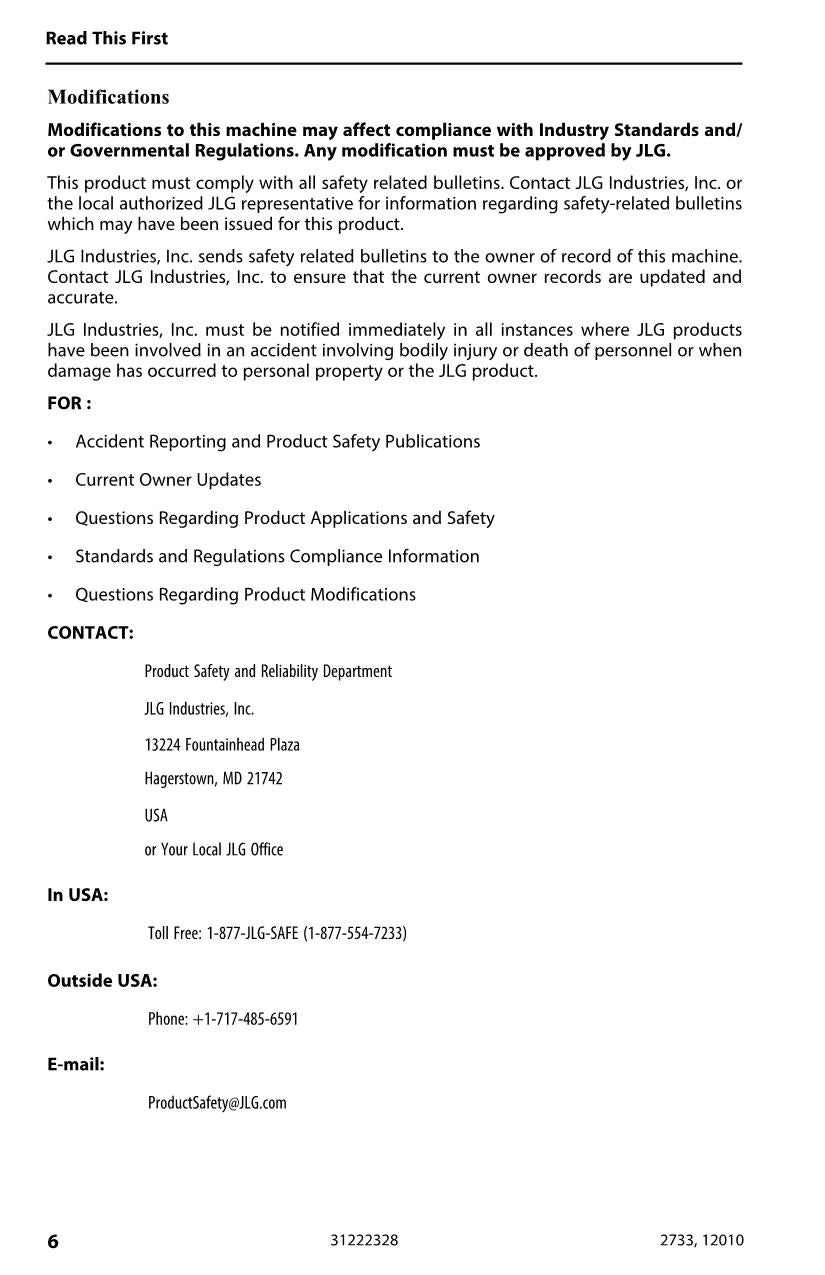 JLG 12010 2733 Telehandler Maintenance Operation Operators Manual 31222328