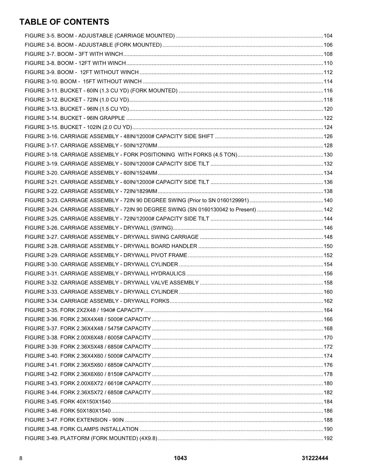 JLG 1043 Telehandler Parts Catalog Manual 31222444