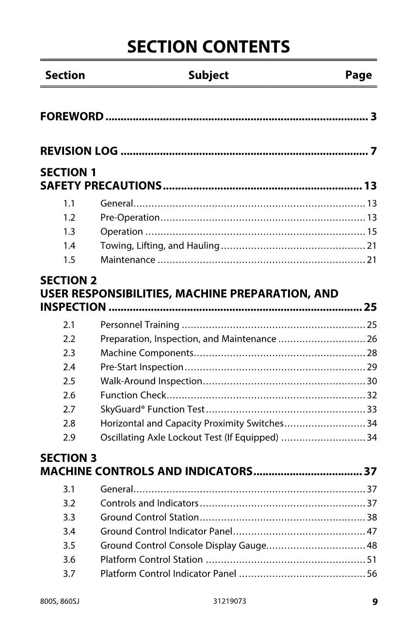 JLG 800S 860SJ Boom Lift Maintenance Operation Operators Manual 31219073