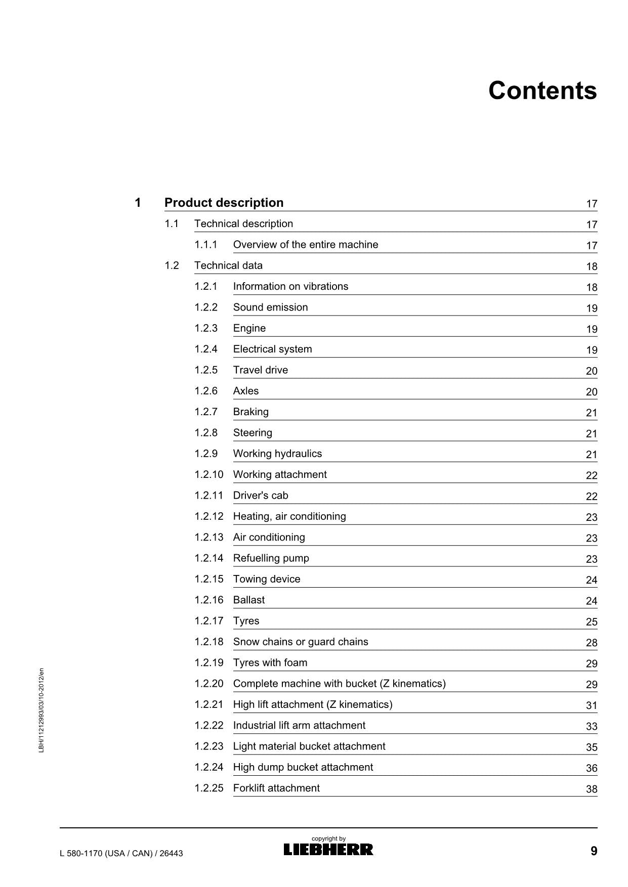 Liebherr L580-1170 (USA CAN) Wheel Loader Operators manual