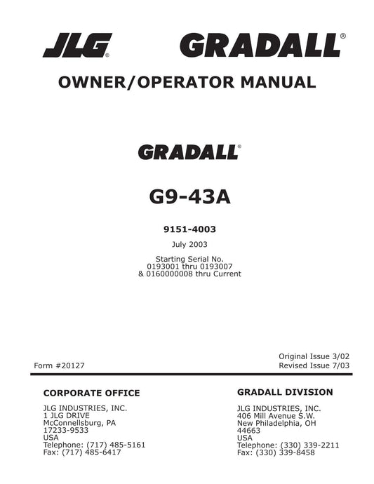 GRADALL JLG G9-43A Telehandler Maintenance Operation Operators Manual