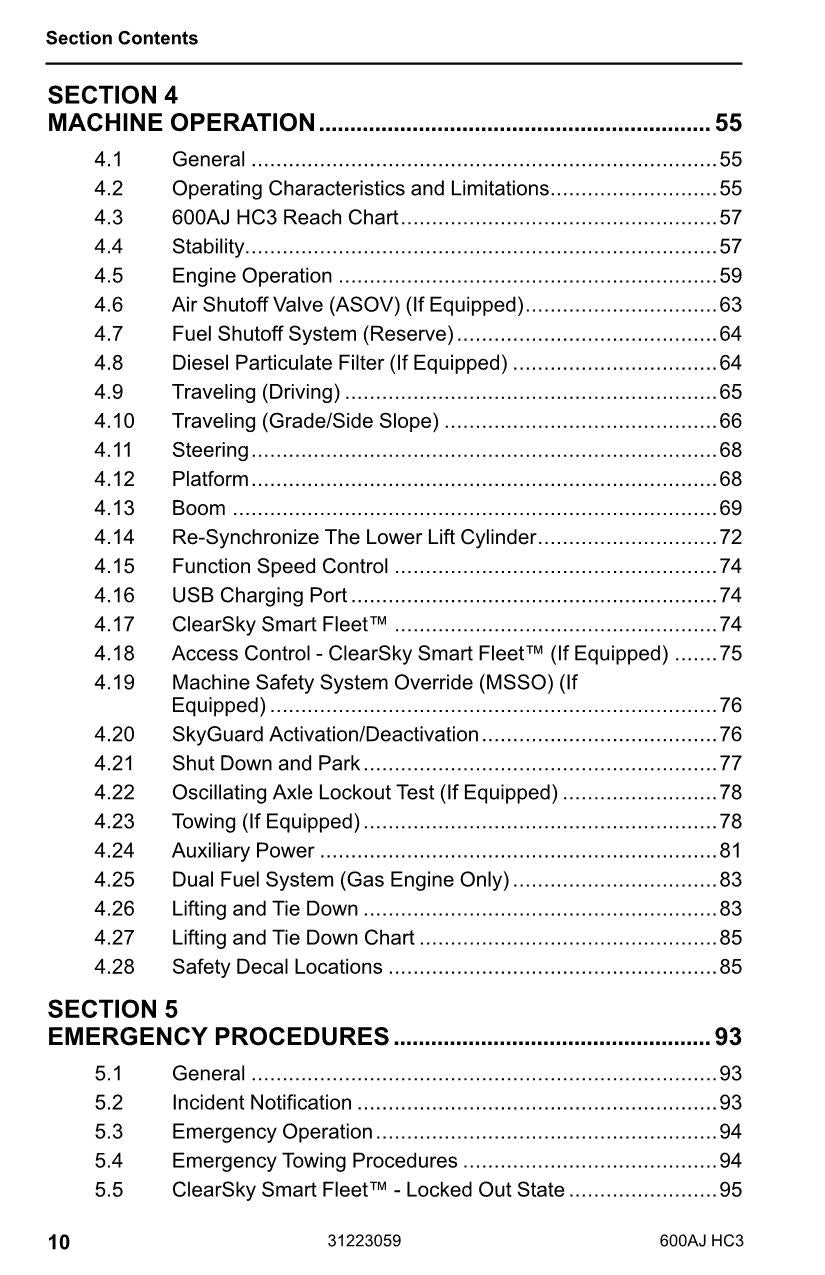 JLG 600AJ HC3 Boom Lift Maintenance Operation Operators Manual 31223059