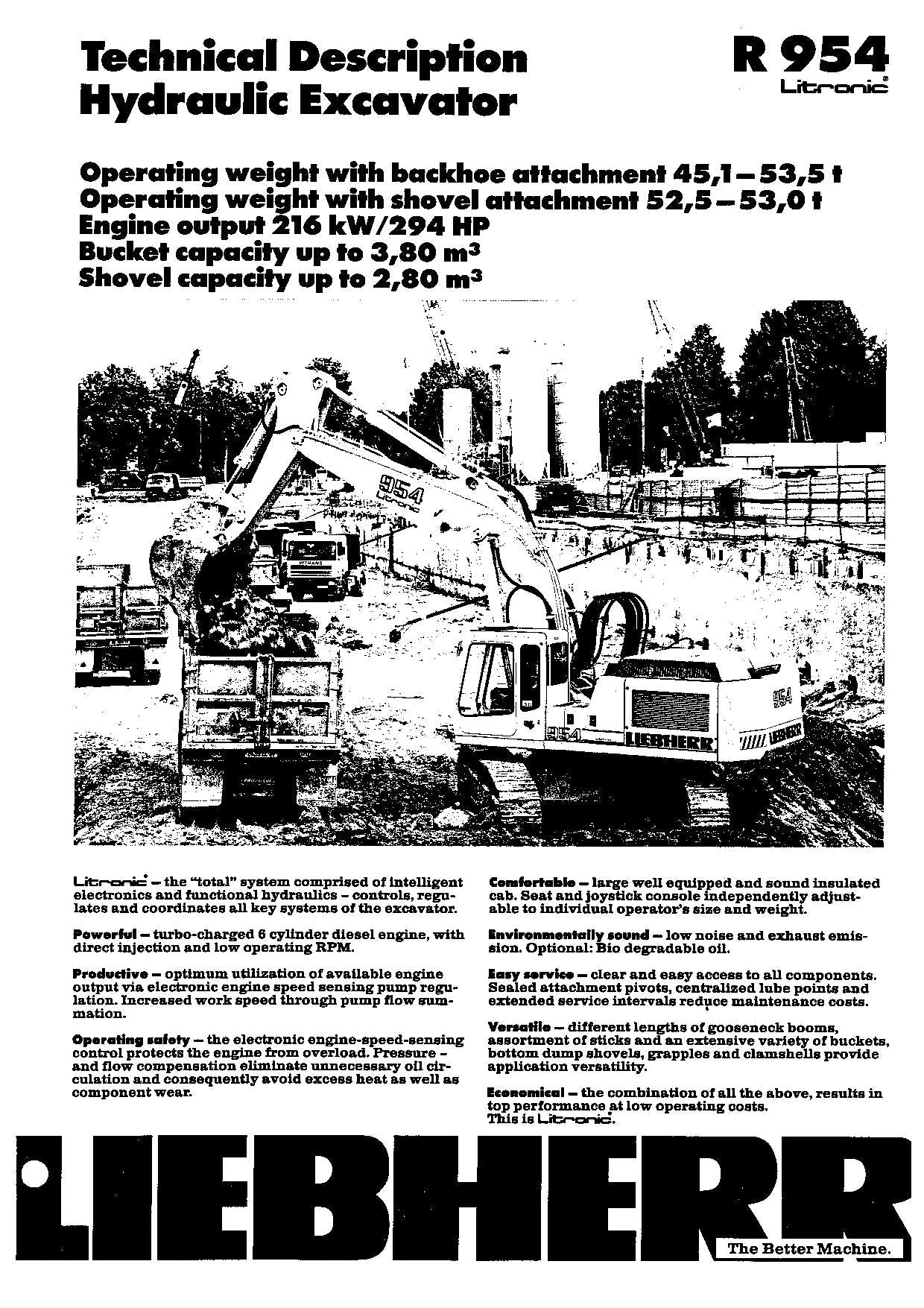 Liebherr R954 Litronic Excavator Operators manual serial 101