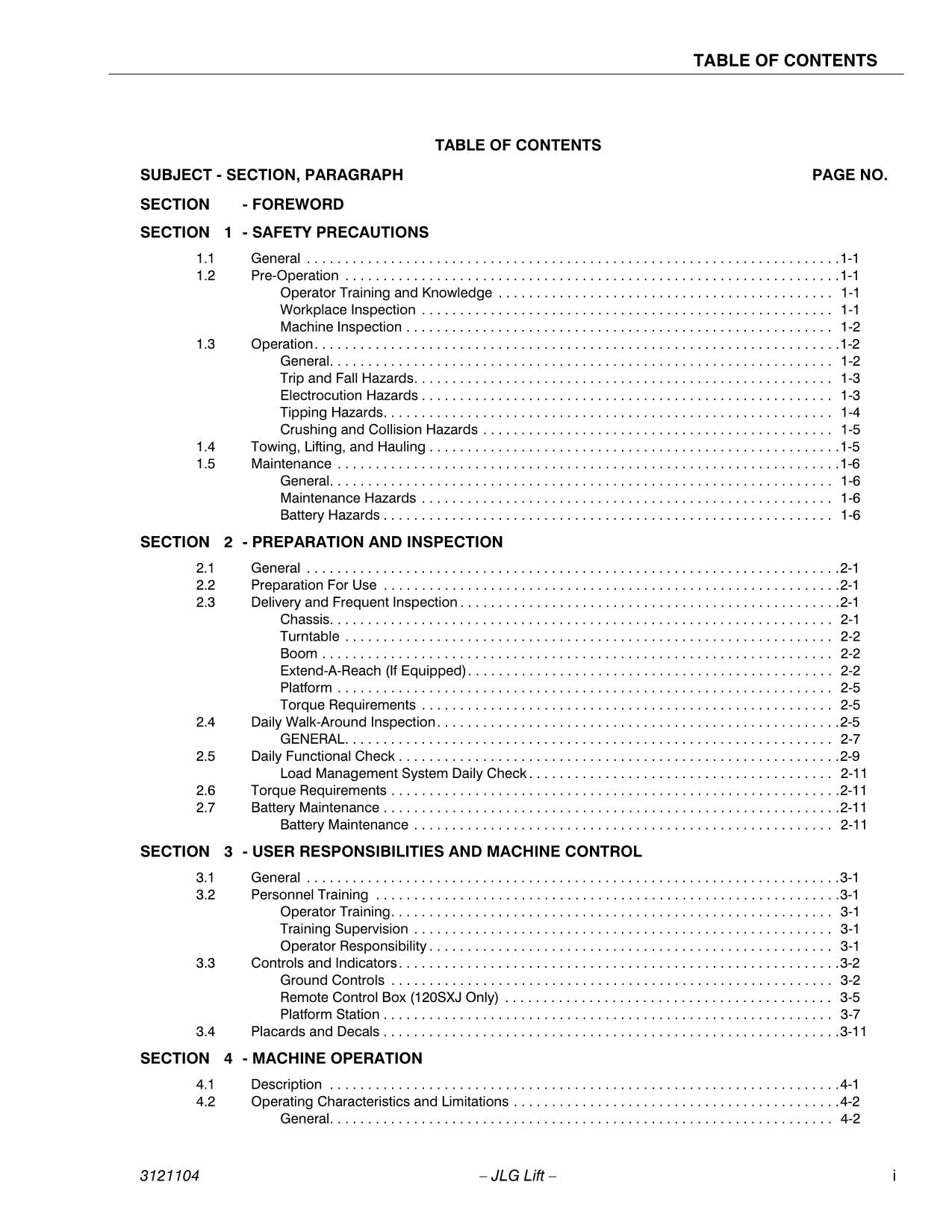 JLG 100SX 110SX 110SXJ 120SXJ Boom Lift Maintenance Operators Manual 3121104