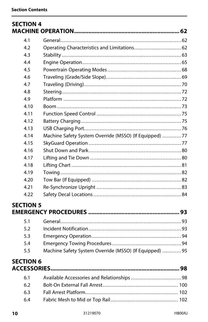 JLG H800AJ Boom Lift Maintenance Operation Operators Manual 31219070