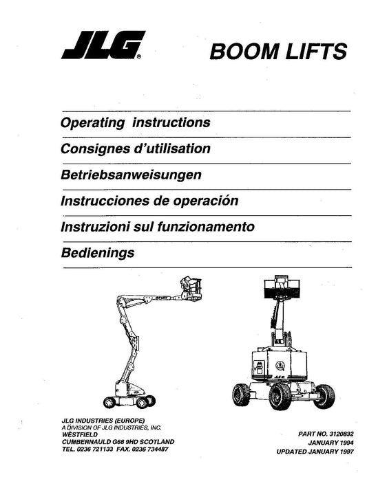 JLG 100HX 120HX 150HAX 30e 35e 40e 45e 50HT Operation Boom Lift Operators Manual