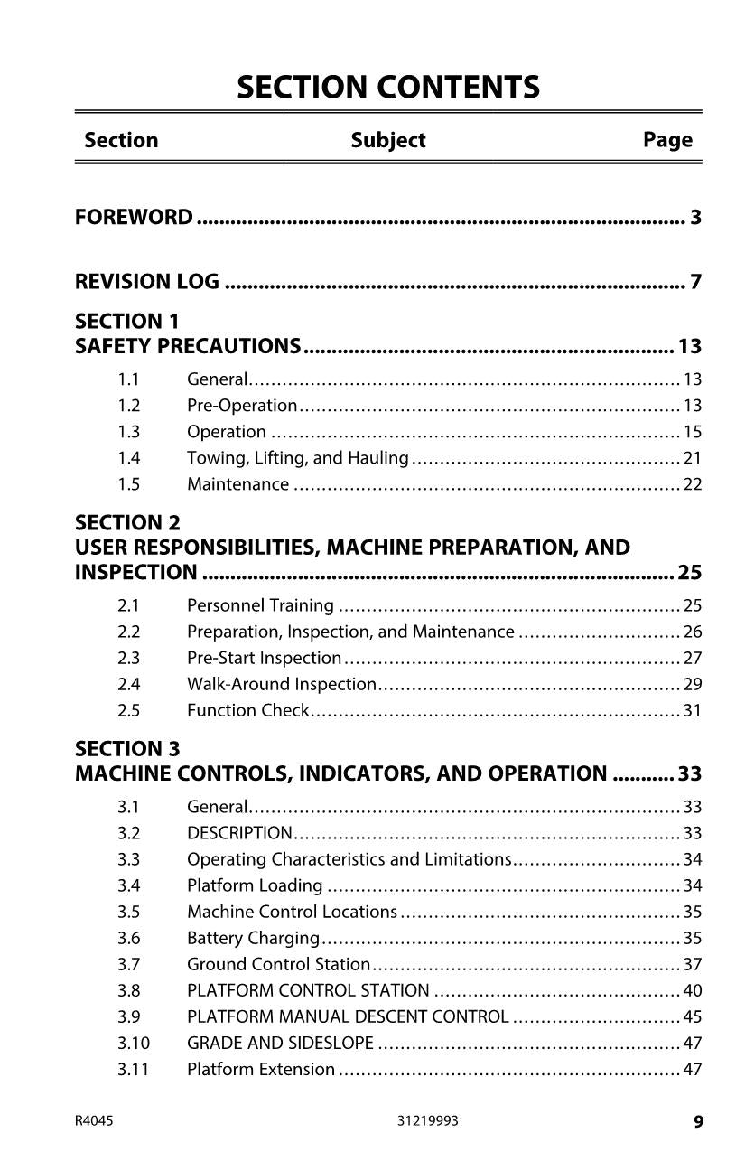 JLG R4045 Scissor Lift Maintenance Operation Operators Manual 31219993