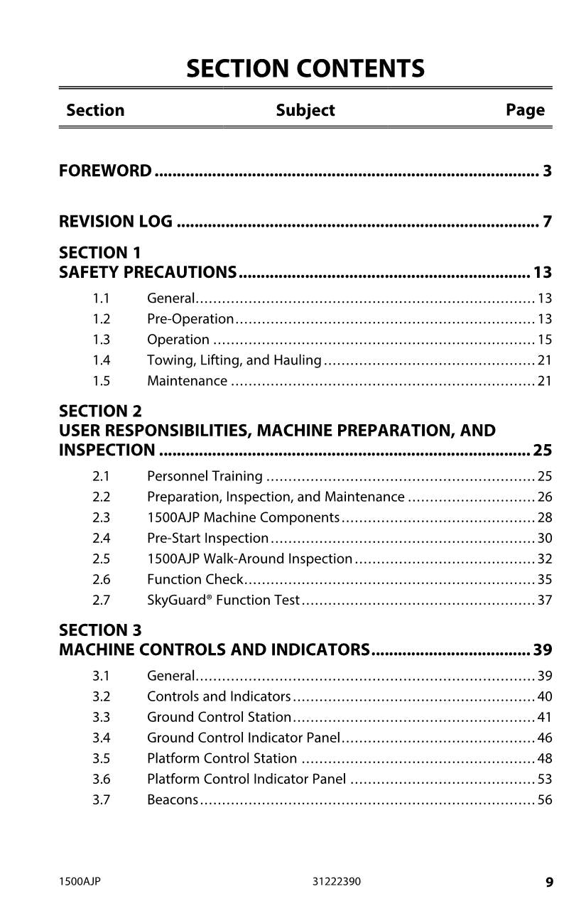 JLG 1500AJP Boom Lift Maintenance Operation Operators Manual 31222390