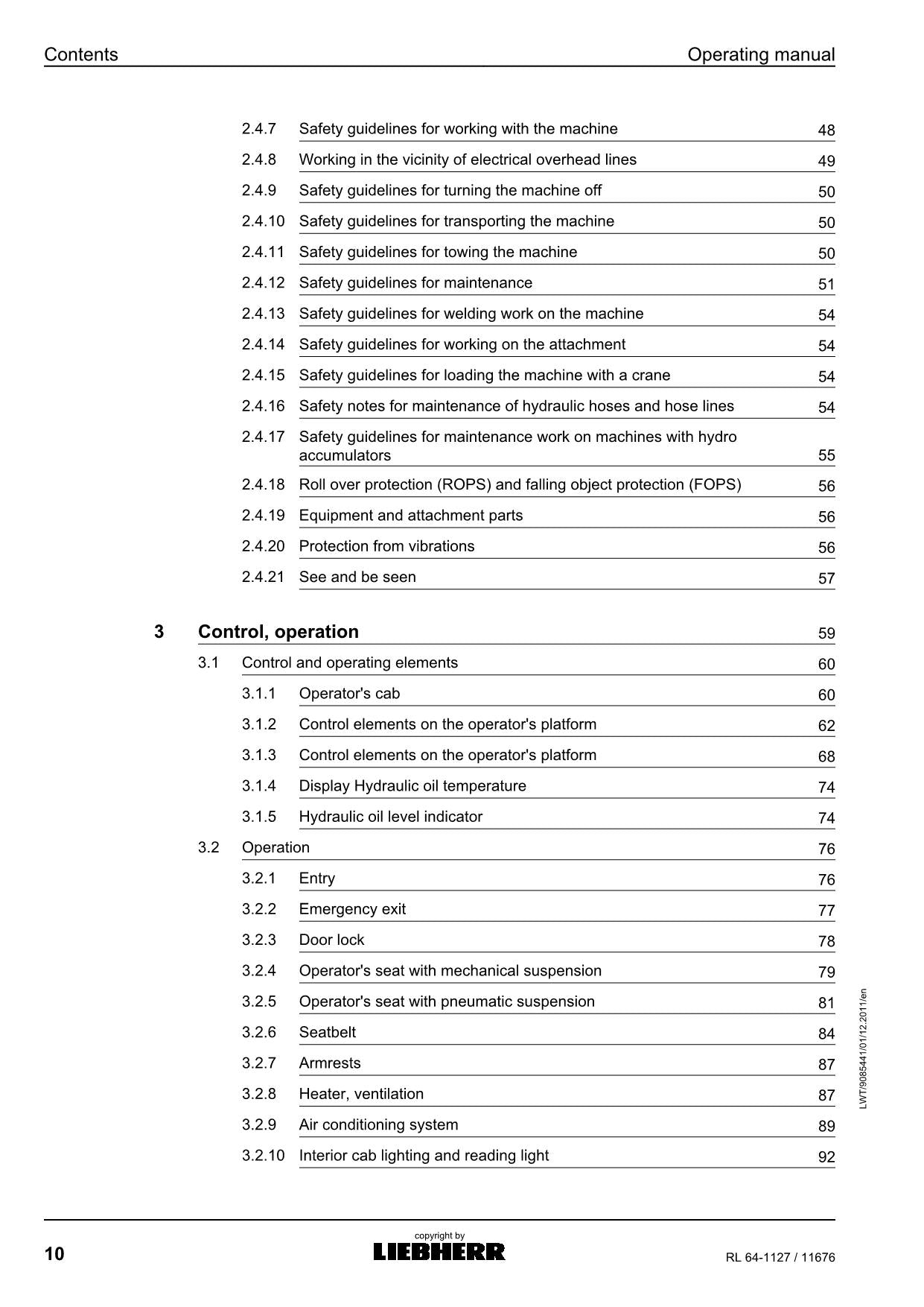 Liebherr RL64-1127 Pipe Layer Operators manual serial 11676