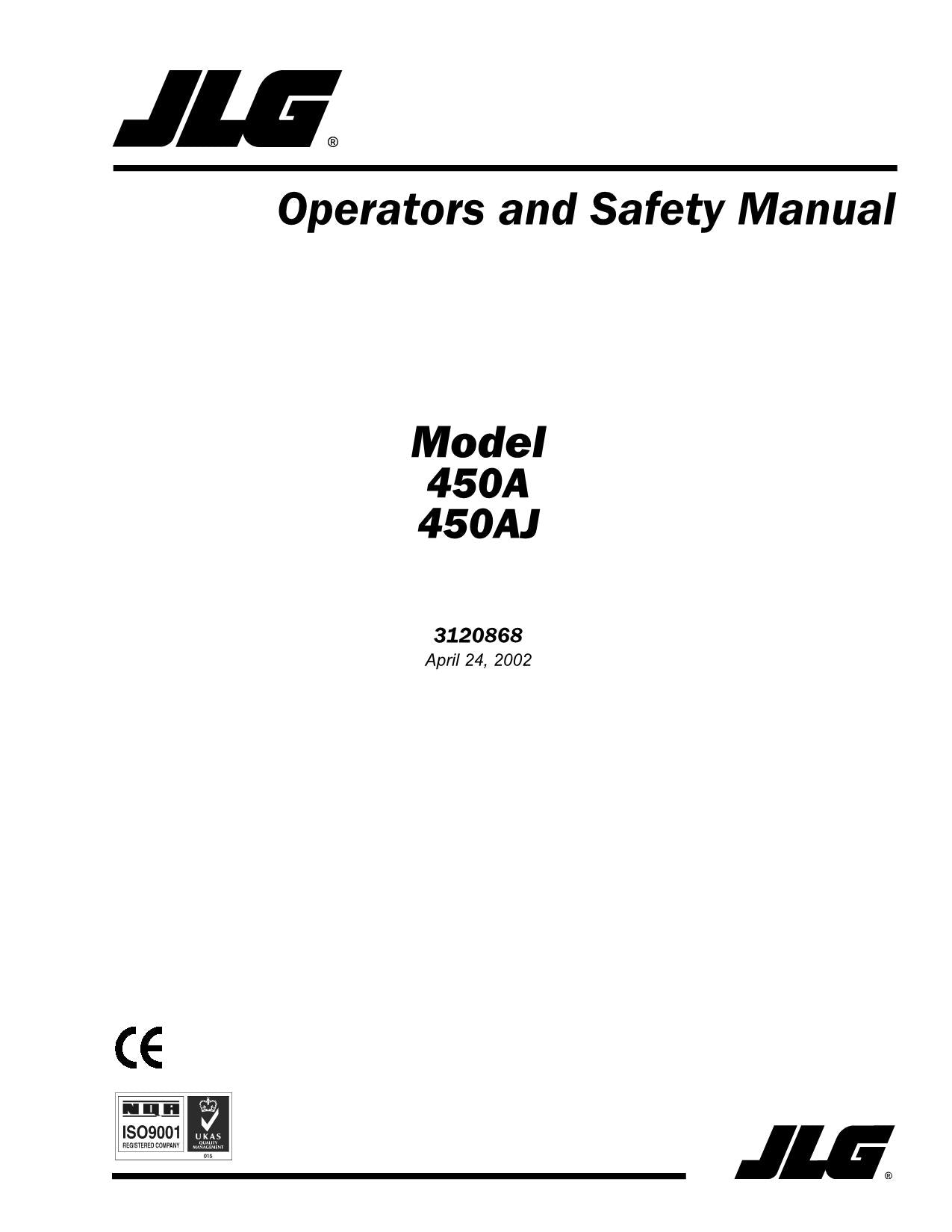 JLG 450A 450AJ Boom Lift Maintenance Operation Operators Manual 3120868