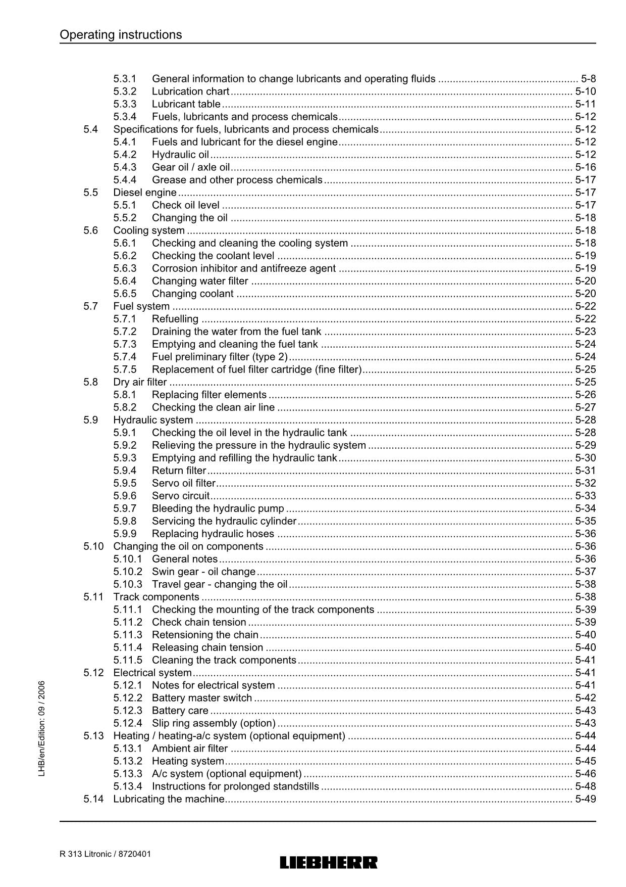 Liebherr R313 Litronic Excavator Operators manual serial 27752