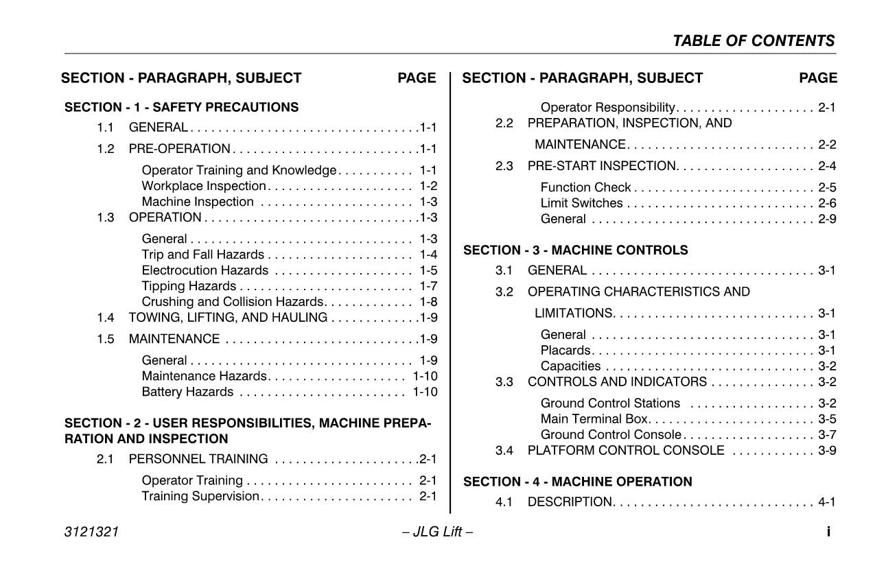 JLG 67SL Scissor Lift Maintenance Operation Operators Manual