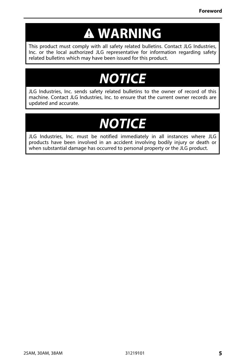 JLG 25AM 30AM 38AM Vertical Mast Maintenance Operation Operators Manual 31219101