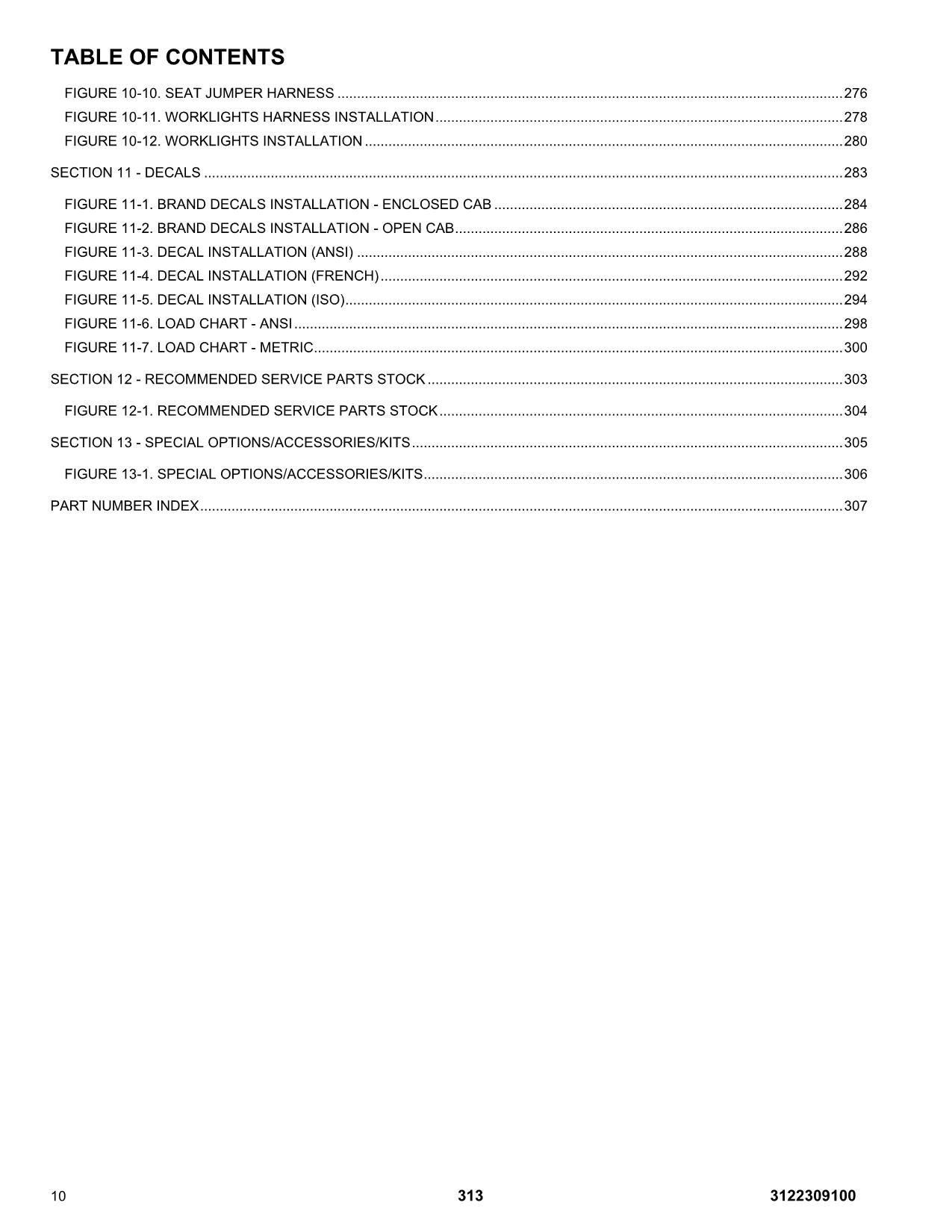 JLG 313 Telehandler Parts Catalog Manual