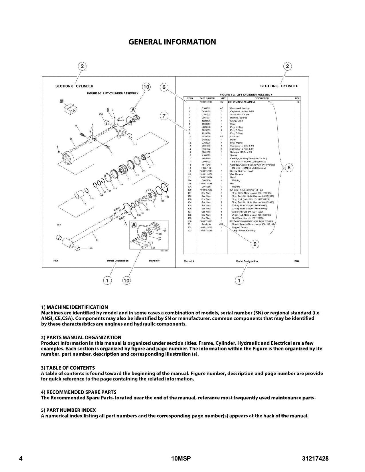 JLG 10MSP Vertical Mast Parts Catalog Manual 31217428