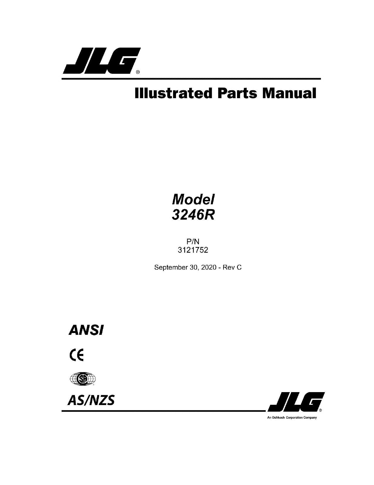 JLG 3246R Scissor Lift Parts Catalog Manual