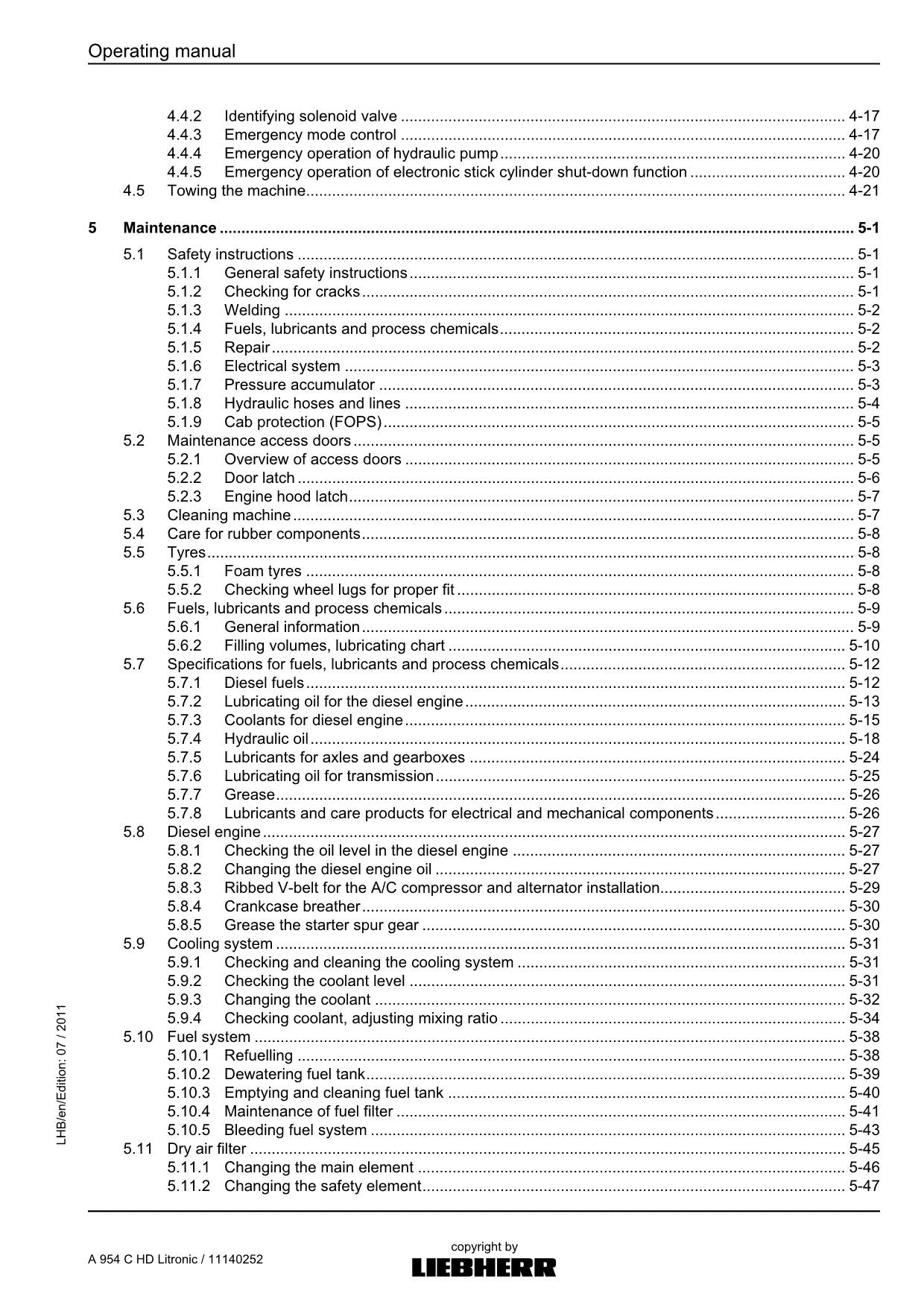 Liebherr A954 C HD Litronic Excavator Operators manual