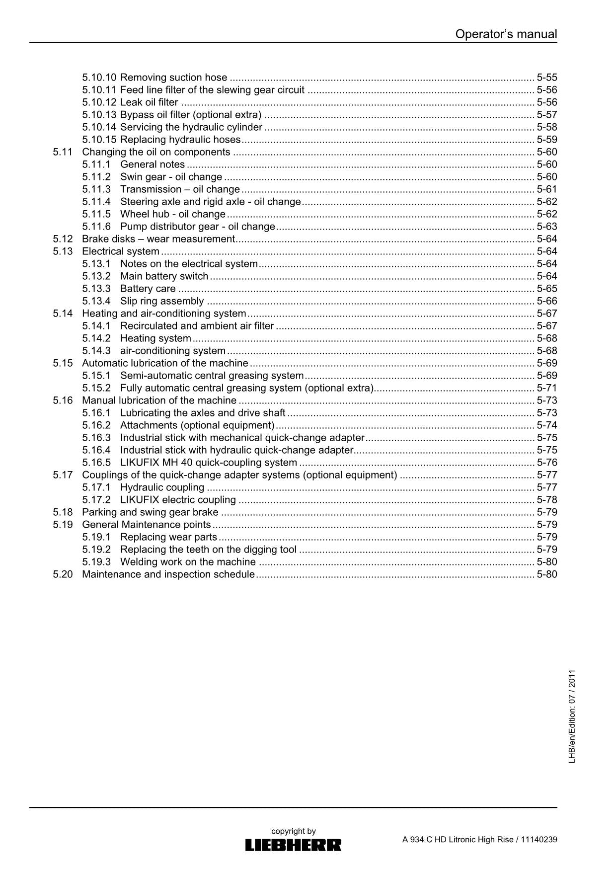 Liebherr A934 C HD Litronic High Rise Excavator Operators manual