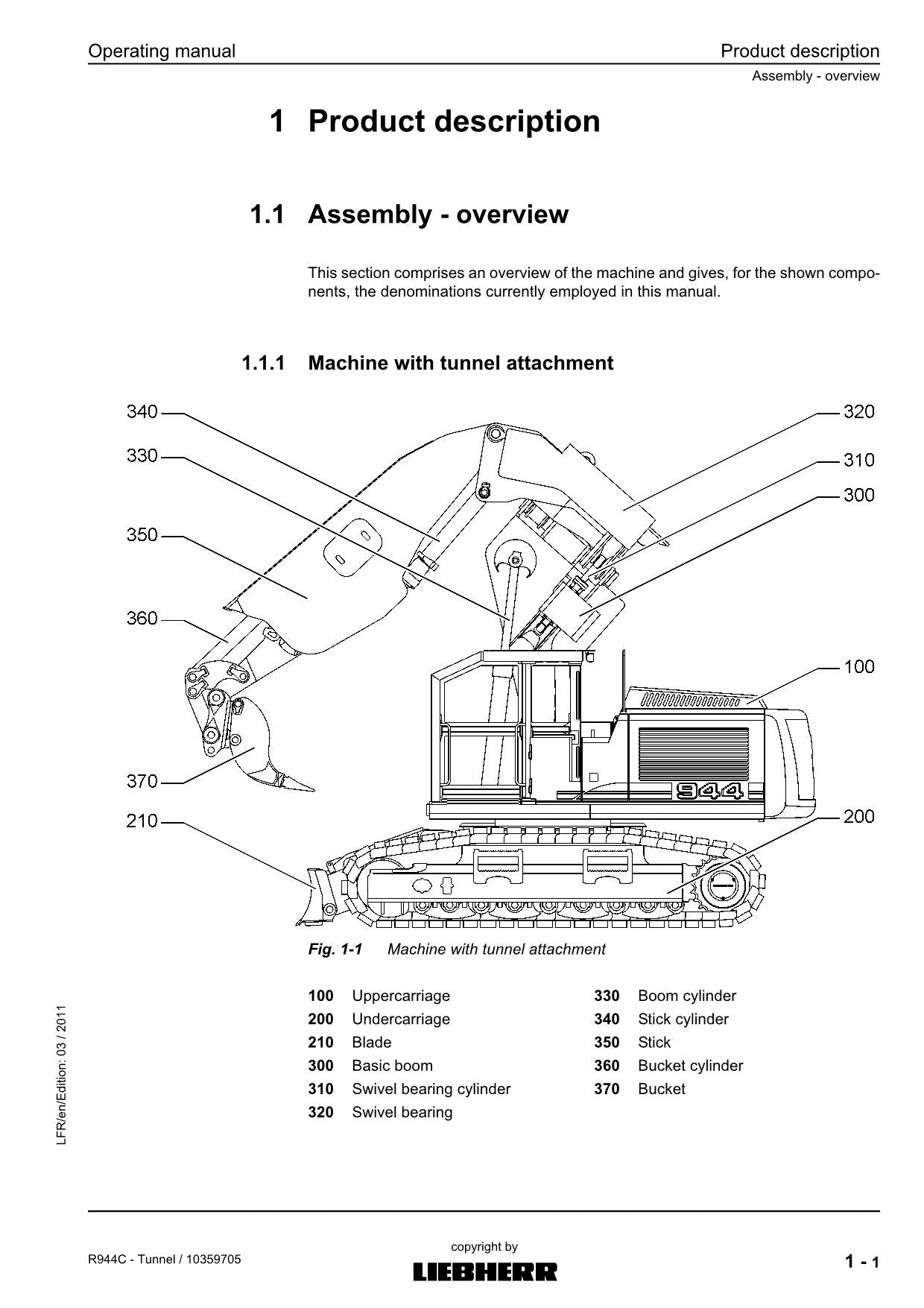 Liebherr R944 C Tunnel Excavator Operators manual serial 31173