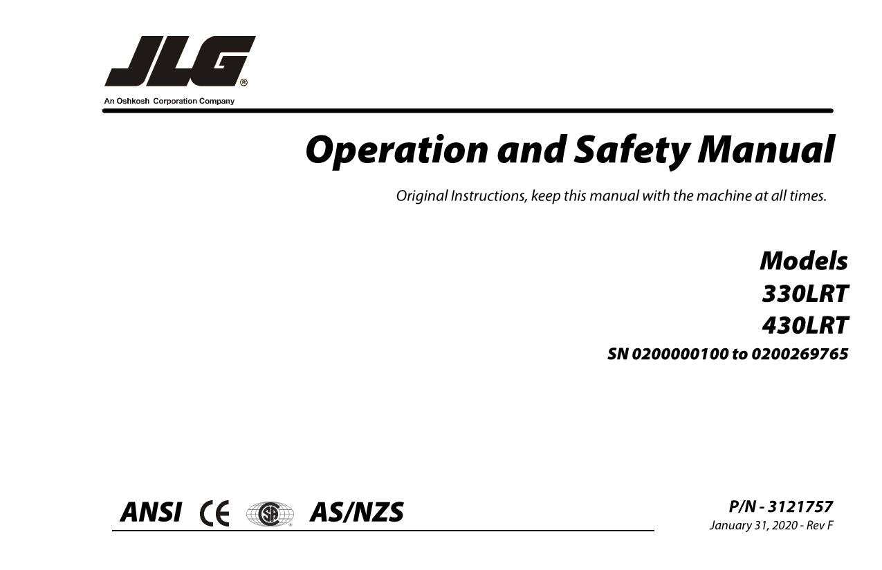 JLG 330LRT 430LRT Scissor Lift Maintenance Operation Operators Manual 3121757