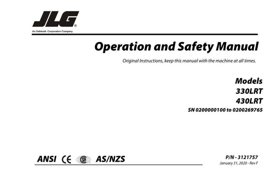 JLG 330LRT 430LRT Scissor Lift Maintenance Operation Operators Manual 3121757